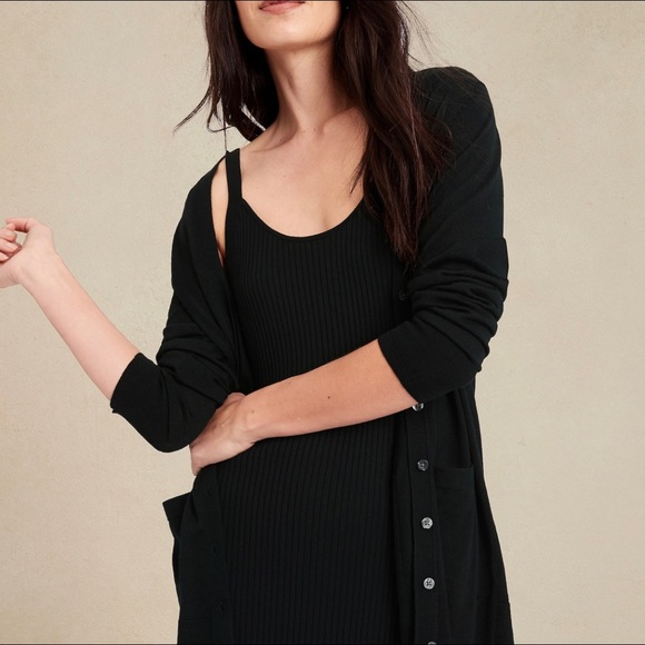 NWT BANANA REPUBLIC MERINO WOOL LONG CARDIGAN LARGE BLACK - Picture 2 of 7